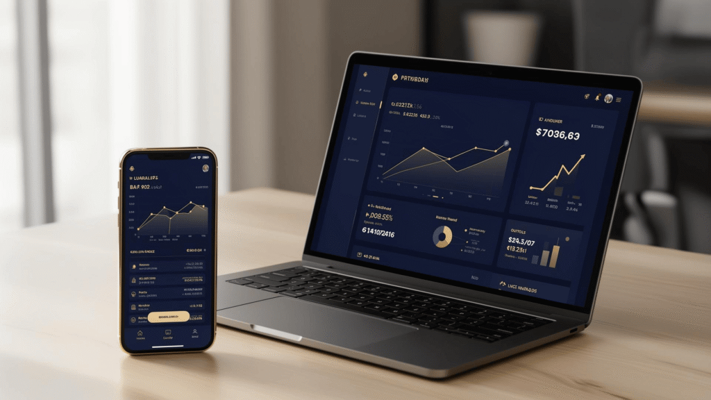 Responsive fintech website design with a financial dashboard